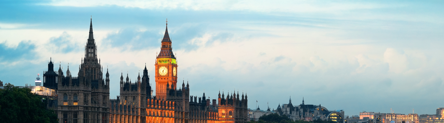 A banner that shows the Houses of Parliament