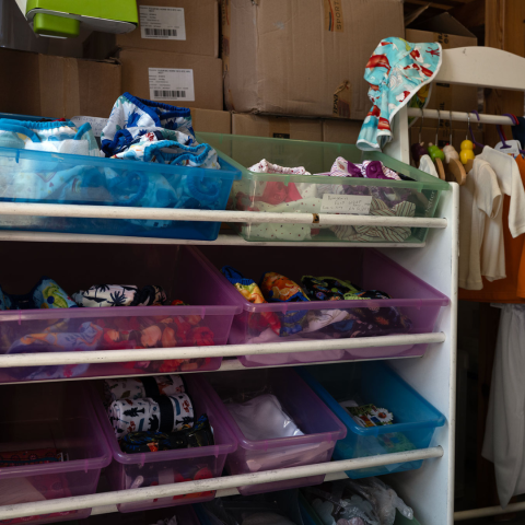 Baby items in neat shelving